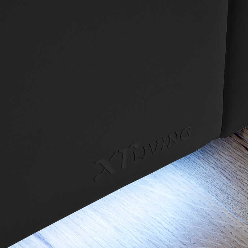 XR Living Ava Upholstered TV Bed with LED Lighting, Black, Small Double (4')