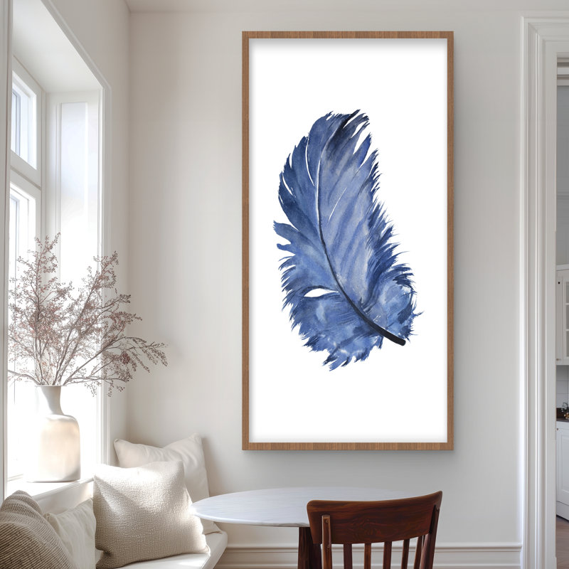 Aquarelle plume bleue - Hygge animaux, impression encadrée, H 48 po x l 24 po