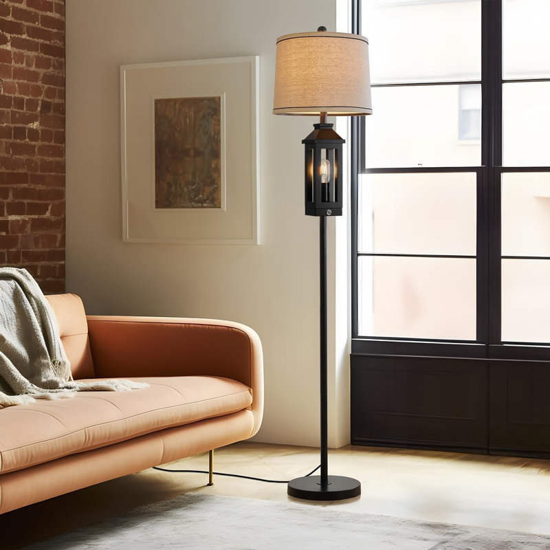 Lampe sur pied de 63 po de hauteur avec 2 sources de lumière, lampe de lecture à intensité variable à 3 voies pour le salon, la chambre à coucher, la table de chevet, la décoration rustique maison de campagne, lampe sur pied entièrement noire avec 