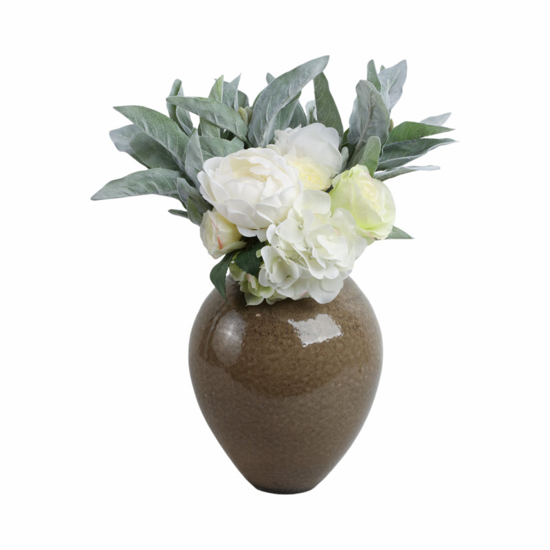 Sagebrook Home 11" Callen Wide Porcelain Vase, Brown, 11" H x 9" W x 9" D