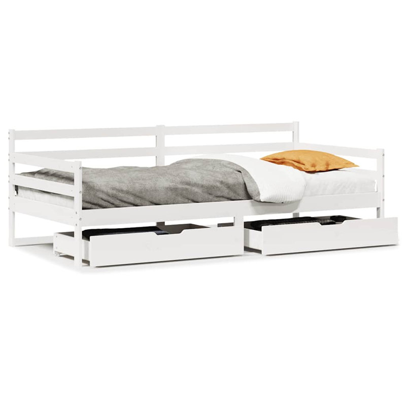 Daybed With Drawers Without Mattress Single Solid Wood, White