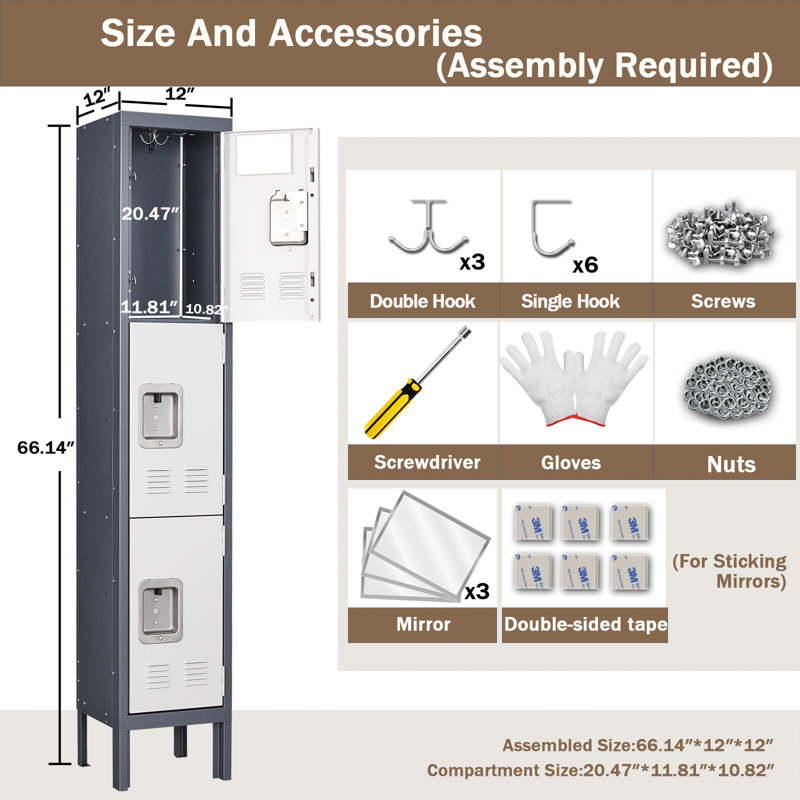 【Casier en acier à 3 niveaux Cabinet Armoire de rangement de 12 po de large avec ventilation, crochets muraux et de plafond, 44 lb par tablette, pour la maison, le garage, le bureau et la salle de gym (gris / bleu / jaune clair)