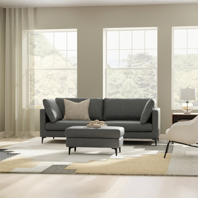 Ava Sofa and Ottoman and Matching 36-inch-wide Table Ottoman for Living Room, 2-Piece Set, Pebble Gray, 34" H x 90" W x 38" D