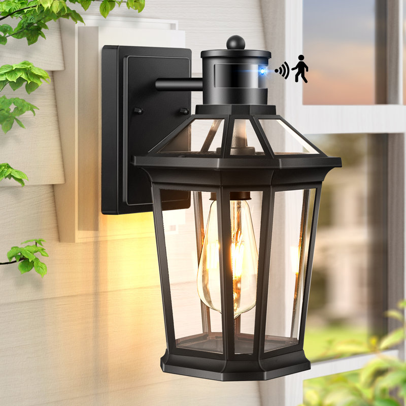 Classic Matte Black Motion Sensor Dusk to Dawn Outdoor Wall Light with Adjustable Brightness and Clear Glass, Matte Black