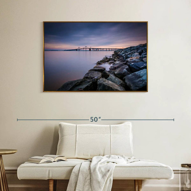Chesapeake Bay Bridge Evening, Floating Frame Gold, 40" X 27"