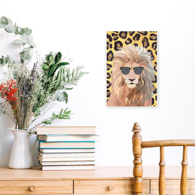 Cool Lion Sunglasses Modern Contemporary Cat Lion Wall Art Print by Sarah Manovski - Wrapped Canvas Print