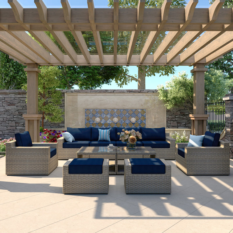 8 - Person Patio Conversation Set with Cushions, Navy