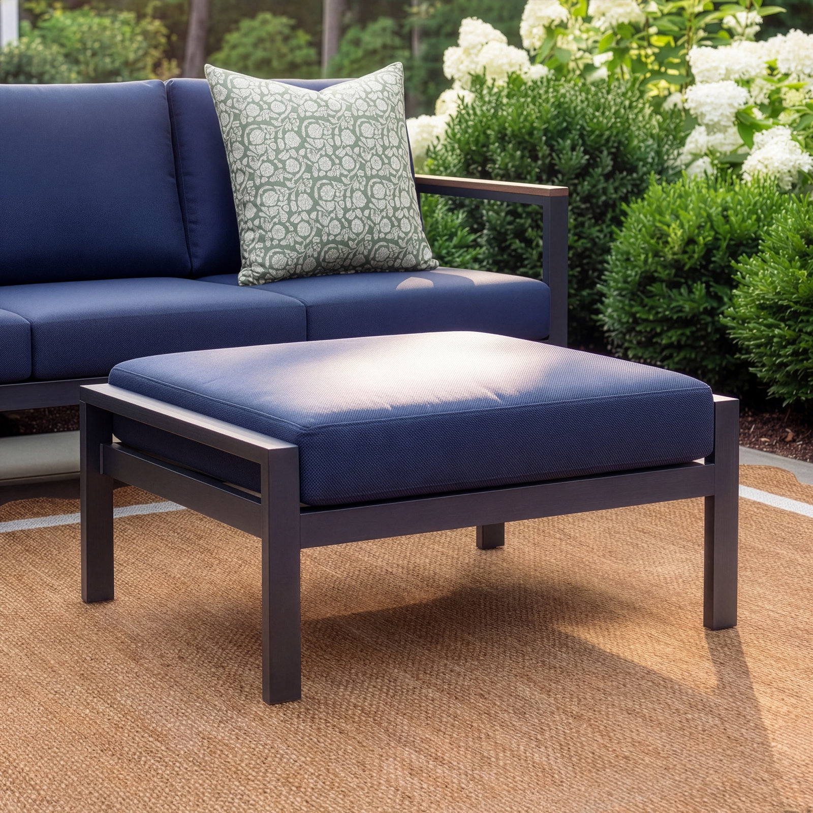 Townsend Sunbrella® Patio Ottoman, Canvas Navy Sunbrella® Canvas, None, No