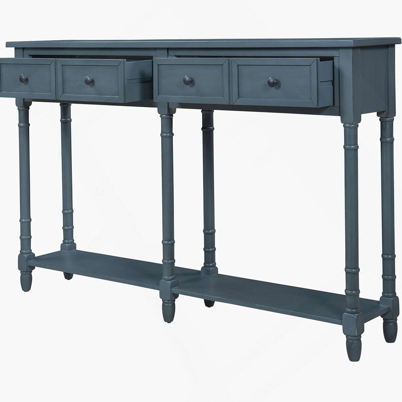 Console Console avec deux tiroirs de rangement et une tablette inférieure pour le salon et l'entrée (bleu marine antique)
