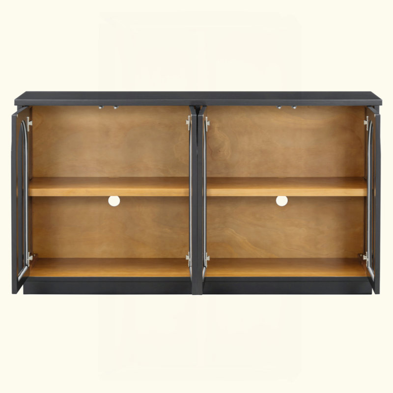 4-Door Large Storage Buffet Cabinet With Glass Doors, Arched Cabinet With Adjustable Shelves For Kitchen, Dining Room And Living Room