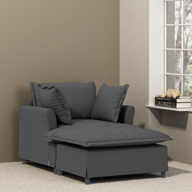 Chaise longue surdimensionnée intérieure, canapé-lit simple en chenille avec siège large, fauteuil rembourré avec repose-pieds et repose-pieds mobile, ensemble de canapé-lit pour le salon, la chambre à coucher
