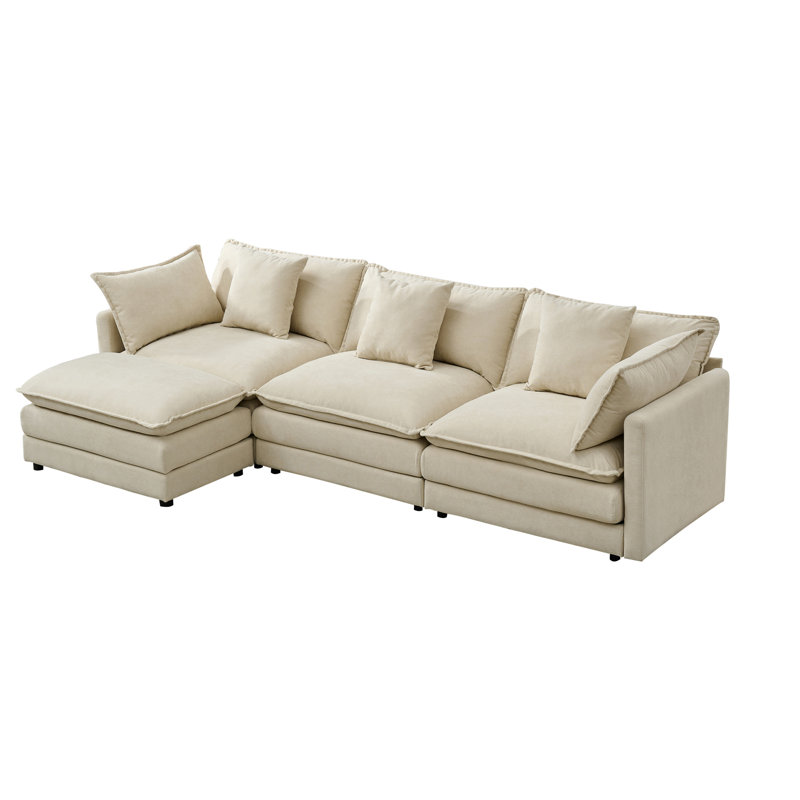 110" Chenille SOFA, Modular Combination SOFA, Deep Seated SOFA With Cushion, Beige