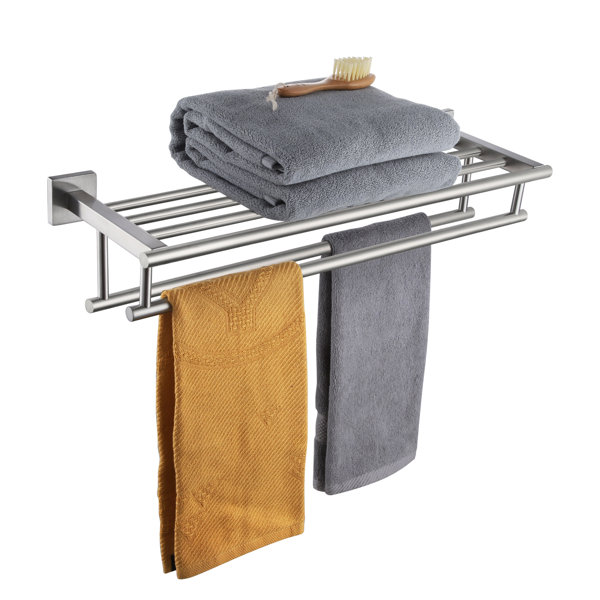 MyGift 3 Tier Wall Mounted Rolled Hand Towel Rack Holder - Vintage Gray Wood and Matte Black Metal Wire Hanging Rustic Bathroom Organizer with Towel