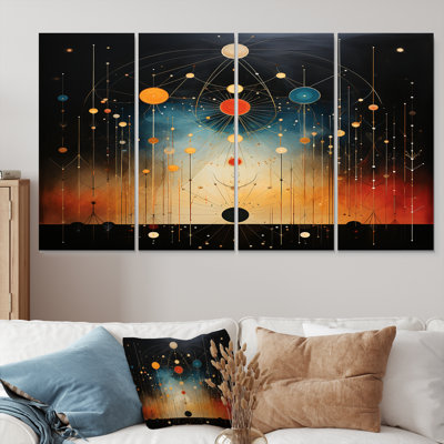 Géométrie du cosmos rétro, art mural abstrait sur toile, 4 pièces