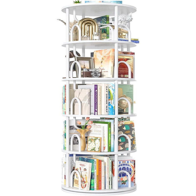 Bibliothèque pivotante à 360 ° - Petite bibliothèque pivotante ronde pour petits espaces - Blanc