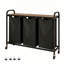 3 Removable Liners Laundry Hamper with Wheels, 3-Section Rolling Laundry Sorter Cart with Pull-Out Fabric Bags, Metal Frame Laundry Basket Organizer with Wood Top for Laundry Room