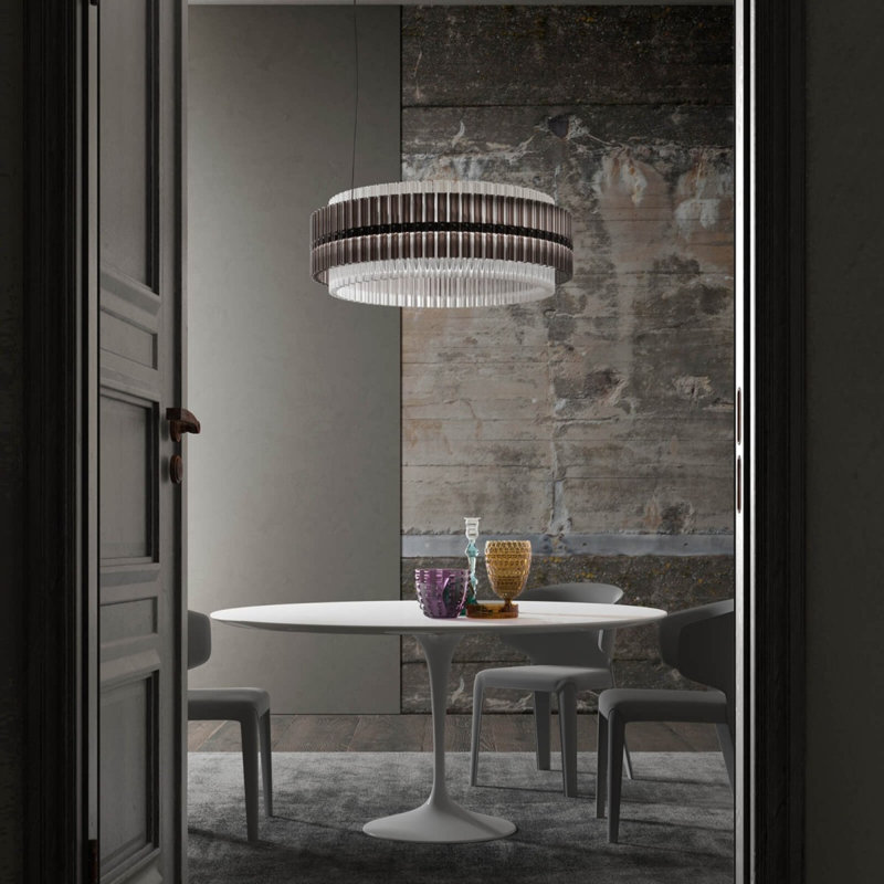 Lustre Murano Carmen, Chrome brossé, Transparent, 35" Diameter x 11" Height