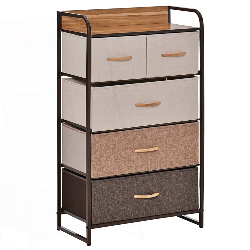 Commode à 5 tiroirs, tiroirs en tissu, rangement à 4 niveaux, armoire d'appoint
