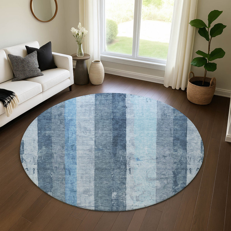 Tapis à rayures de qualité supérieure lavable à la machine Mehara AMF1689, Rond 8 pi