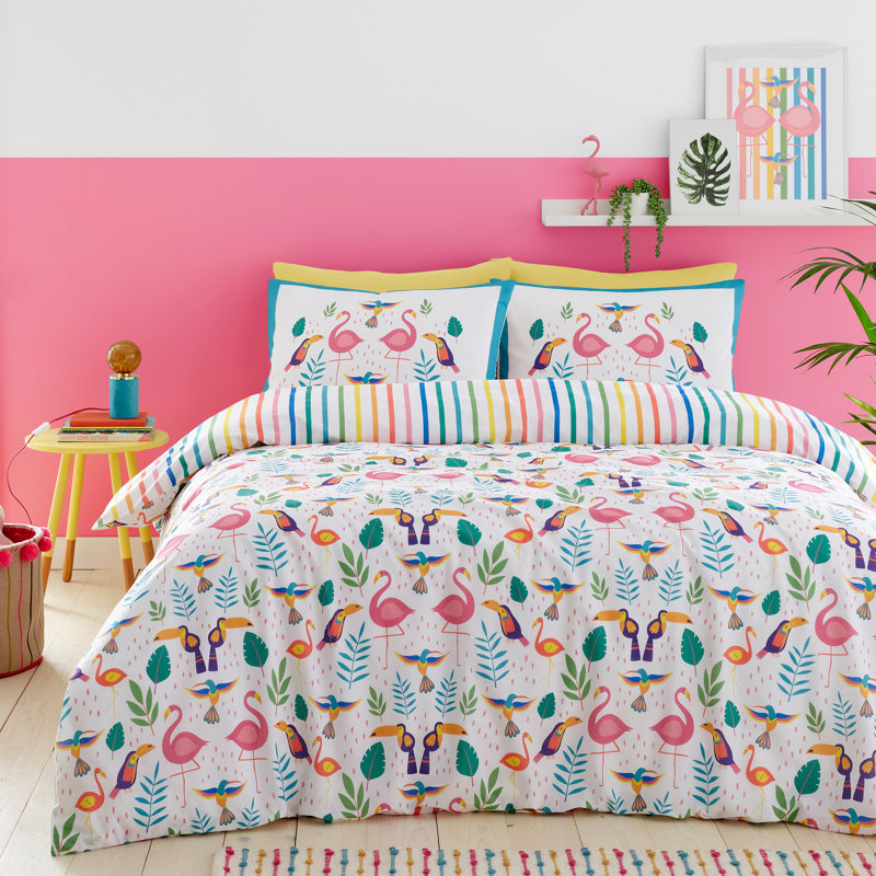 Tropical Flamingo Cotton Blend Animal Print Duvet Cover Set with Pillowcases, King - 2 Standard Pillowcase