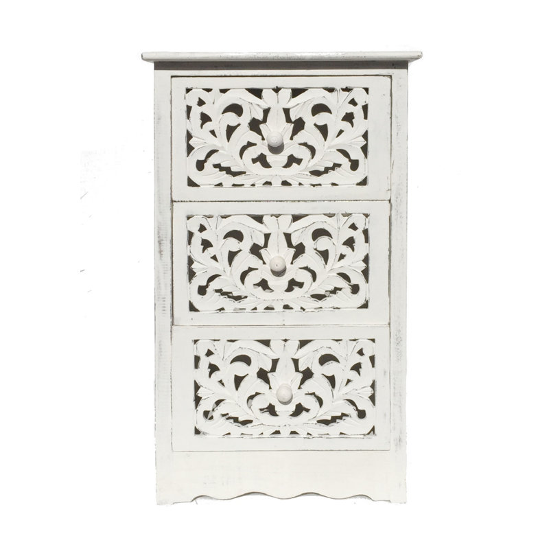 Calliphon 83.82cm W Solid + Manufactured Wood Bedside Table, White