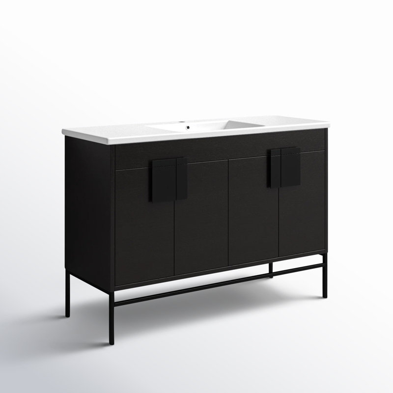 Ensemble de meuble-lavabo simple 48 po Maisie, Grain droit noir, Noir