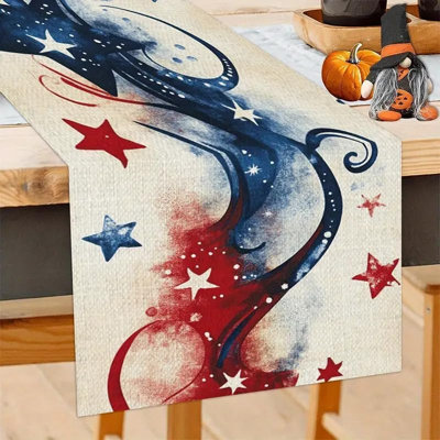 Independence Day Table Runner Blue Red Five-pointed Star Holiday Decor 13x72 Inch Patriotic Stripe Designs Table Runners For Dinning, Party, Kitchen 4th Of July Decoration