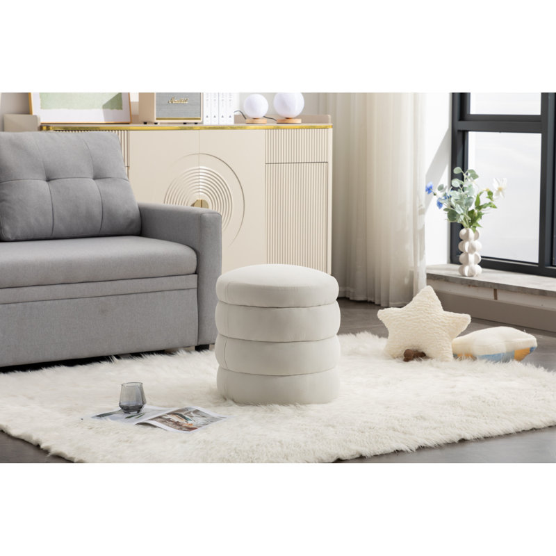 Repose-pieds rond en velours doux, Blanc