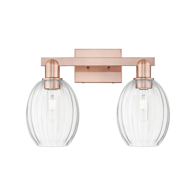 Eldon - Luminaire de salle de bain à abat-jour cloche 16 po 2 lumières, Cuivre antique, Transparent