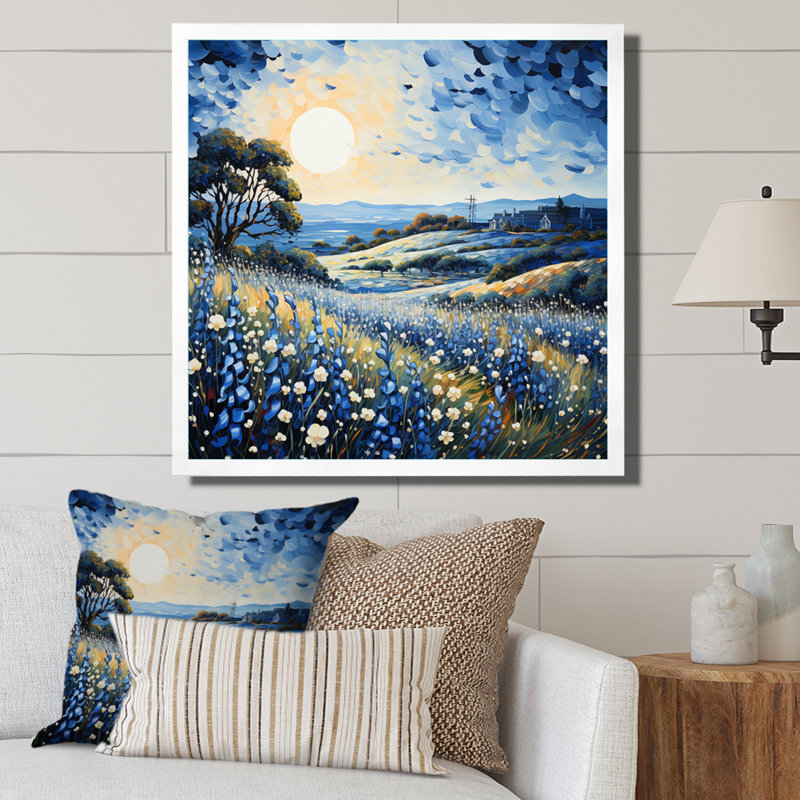 Blue Bonnets Field Pointillism I, Cadre simple blanc, H 16 po x l 16 po x P 1 po