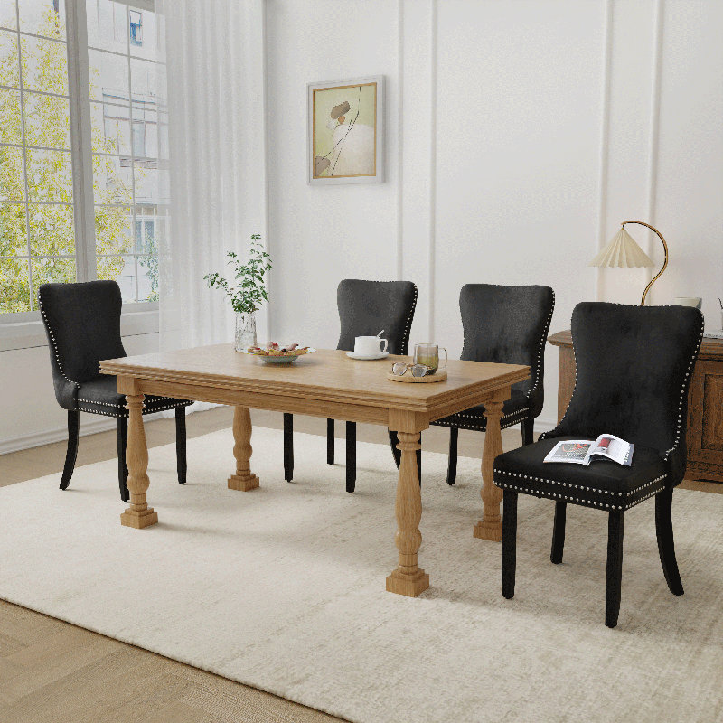 Velvet Wing Back Dining Chairs Set Of 4, Black