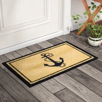 Summer Beach Front Door Mat, Ocean Nautical Coastal PVC Leather Door Mats  Outdoor/Indoor Welcome Mat, Seaside Aqua Beige Floor Mats Non-Slip Doormat