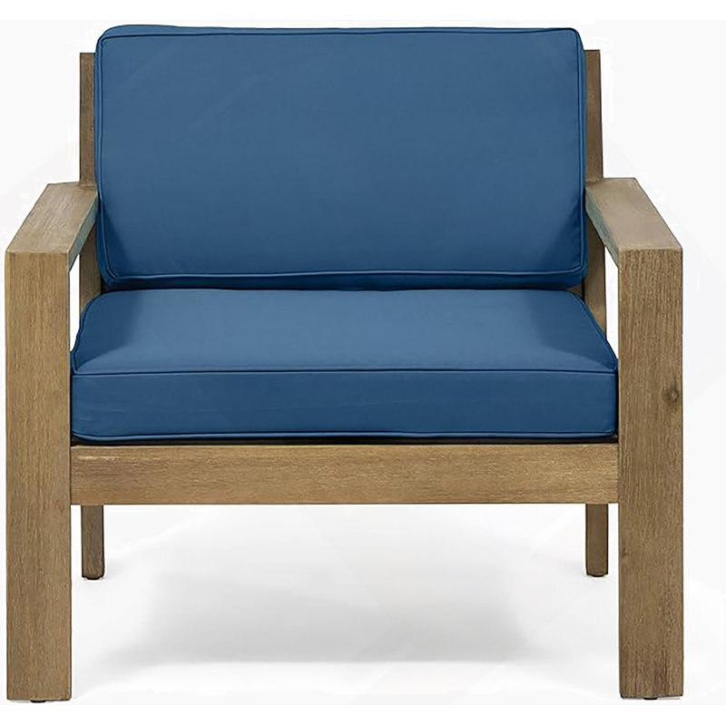 Fauteuils club d'extérieur en bois d'acacia avec coussins, Bleu