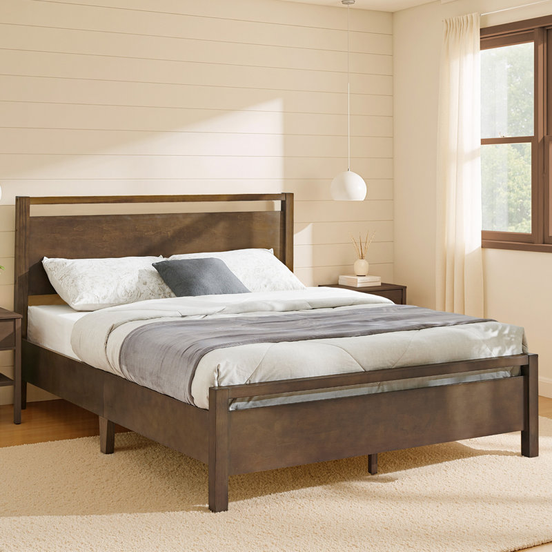 Solid Wood Bed Queen With Pearlized Finish Headboard & Footboard, Dark Brown, Queen, Dark Brown