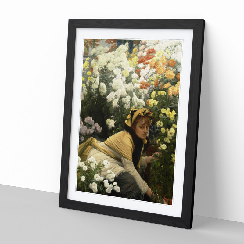 Chrysanthemums by James Tissot - Picture Frame Painting, 36cm H x 27cm W x 2cm D, Black Framed
