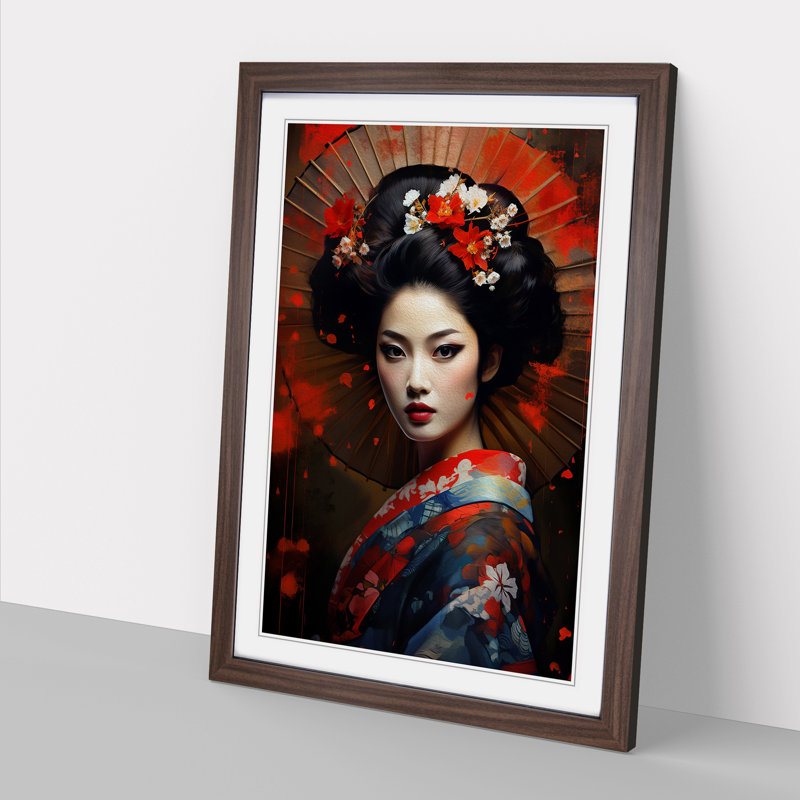 Geisha Digital Art - Framed Print, Walnut Framed, 34cm H x 25cm W