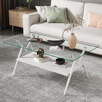 Table basse de style moderne avec plateau en verre trempé et pieds solides en métal pour la maison