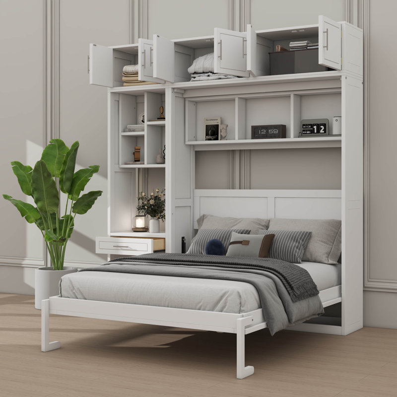 Lit escamotable mural pleine grandeur Lavish intégré avec bureau, armoire supérieure et unités de rangement, Lit double