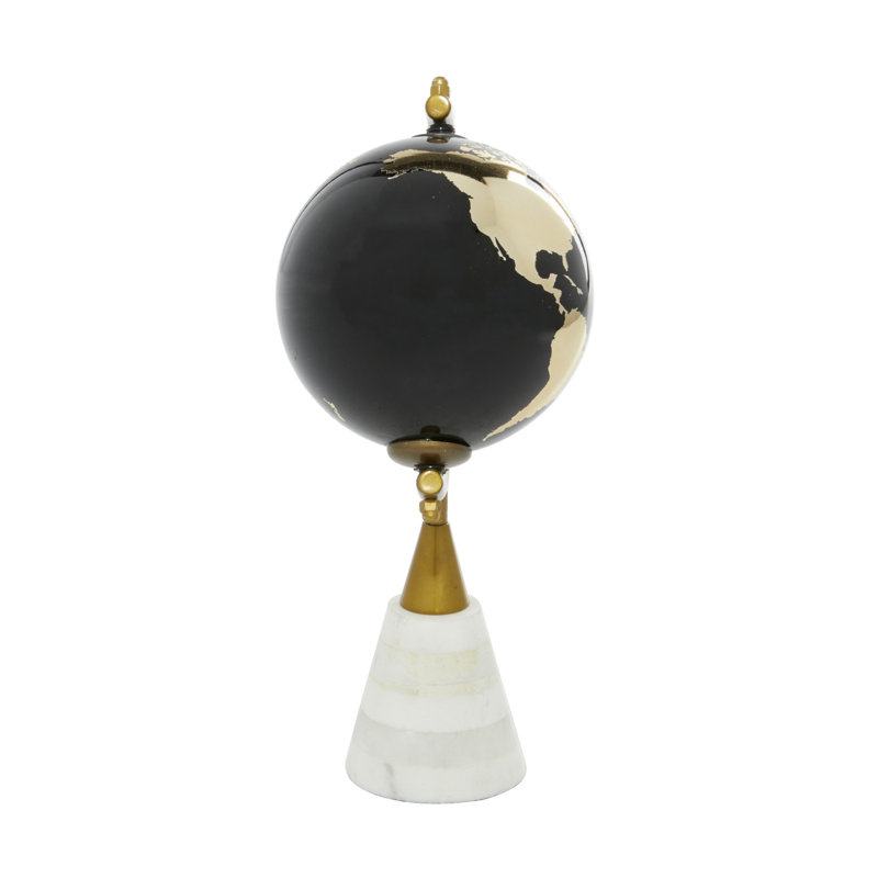 Ceramic Educational/Geographic Earth Gold Globe with Marble Base