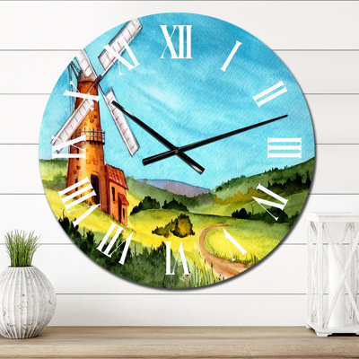 Landscape with A Windmill and A Tiled Roof House - Country Wall Clock