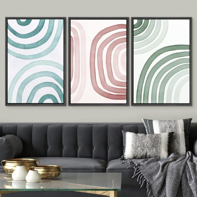 «Watercolor Colorful Spirals Abstract Shapes Illustration Modern Art Contemporary Minimal Ultra» 3 pièces