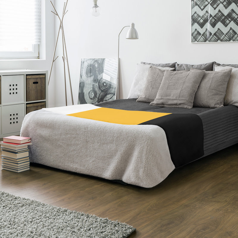 Quilted Throw Blanket, 60" x 80", White/Pittsburgh Gold/Black, Coral Fleece