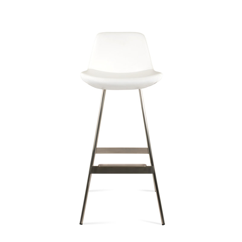Tabouret Pera Balat, Simili cuir blanc, Acier Inoxydable, Tabouret de comptoir (siège d'une hauteur de 24 p