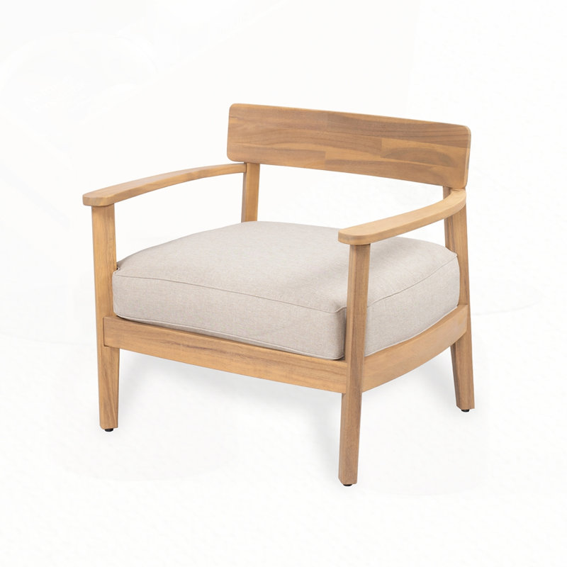 Fauteuil club en bois d'acacia avec coussin de siège, 2