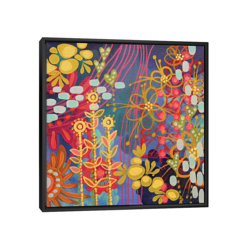 « blues », impression sur toile tendue, H 18 po x l 18 po x P 1,5 po, Toile avec cadre noir, Pas de tapis