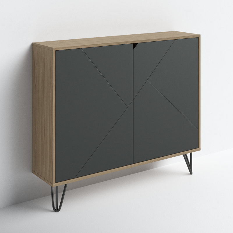 Azerion 2 Door Accent Cabinet with 2 Adjustable Shelves, Nutmeg/Charcoal