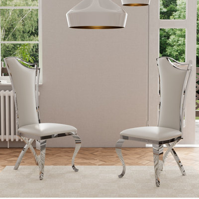 White Leather Upholstered Dining Room Chairs