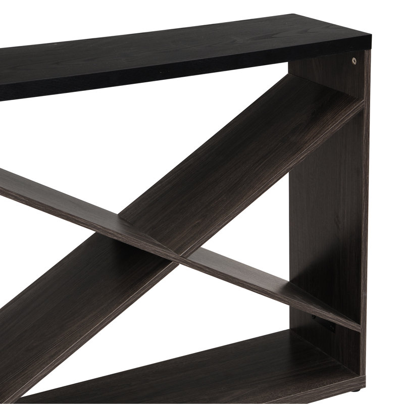 Console de 69,63 pouces avec rangement, noir, forme en X détachable, rectangulaire pour le salon, vestibule, couloir, espace principal noir, vestibule