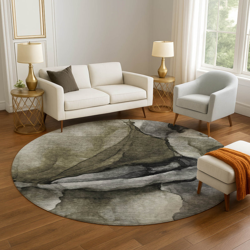 Premium Machine Washable Lonon AMF1937 Abstract Rug, Round 8'