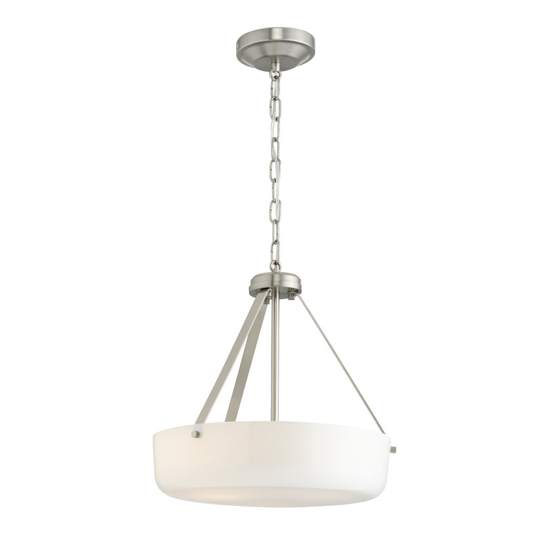 Luminaire suspendu convertible avec verre Lieon, H 16 po x l 15 po x P 15 po, Nickel brossé, Deux lumières